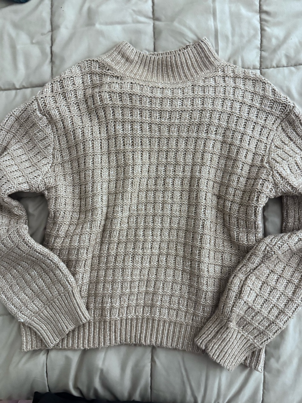 Freshman Cream Waffle-Knit Mock Neck Sweater